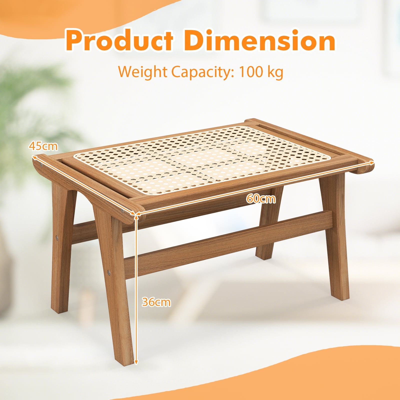 Ottoman Footstool Natural Teak Wooden Foot Rest