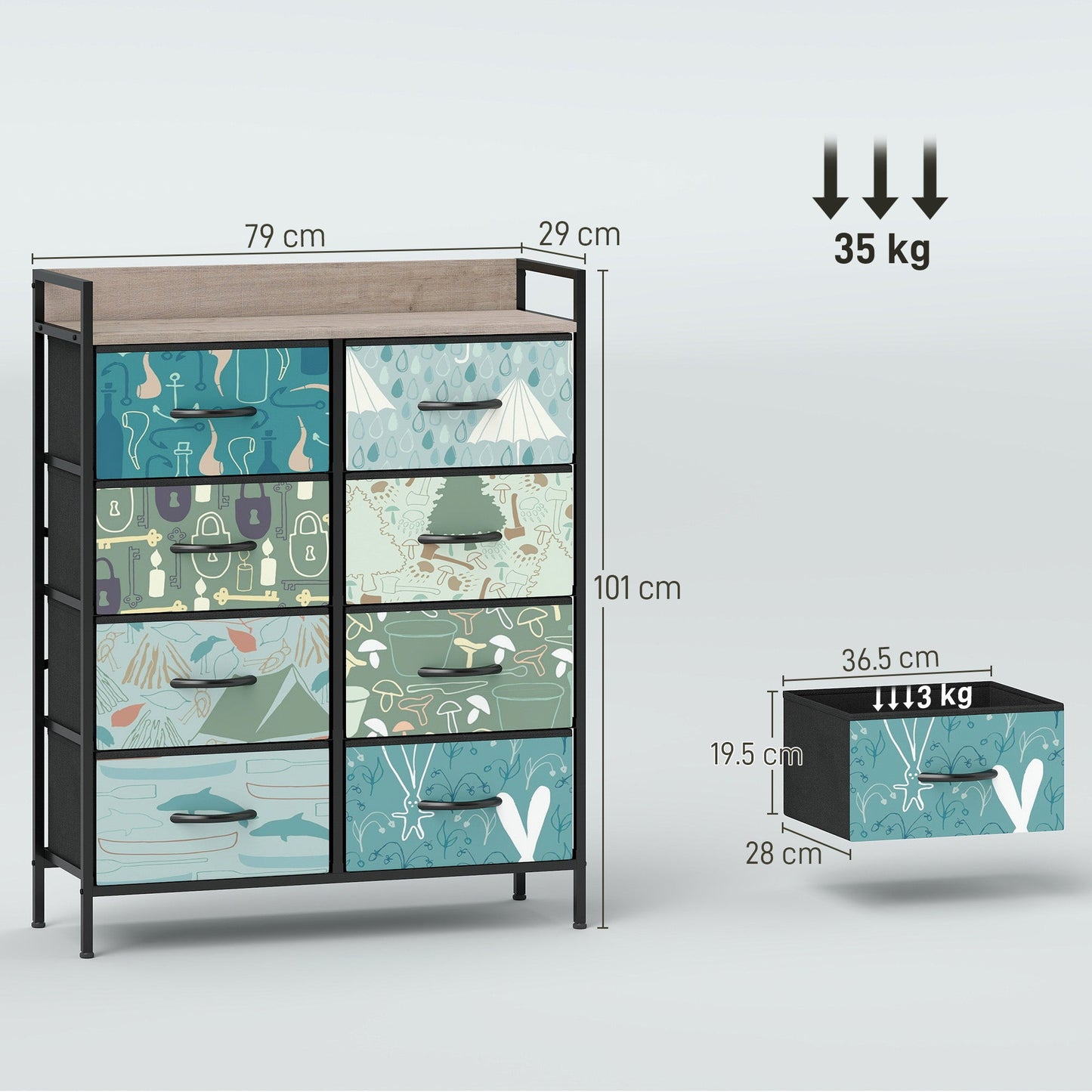 HOMCOM 8-Drawer Chest of Drawers - Blue