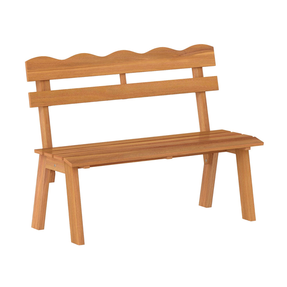 Outdoor 2-Person Wood Garden Bench with Ergonomic Backrest