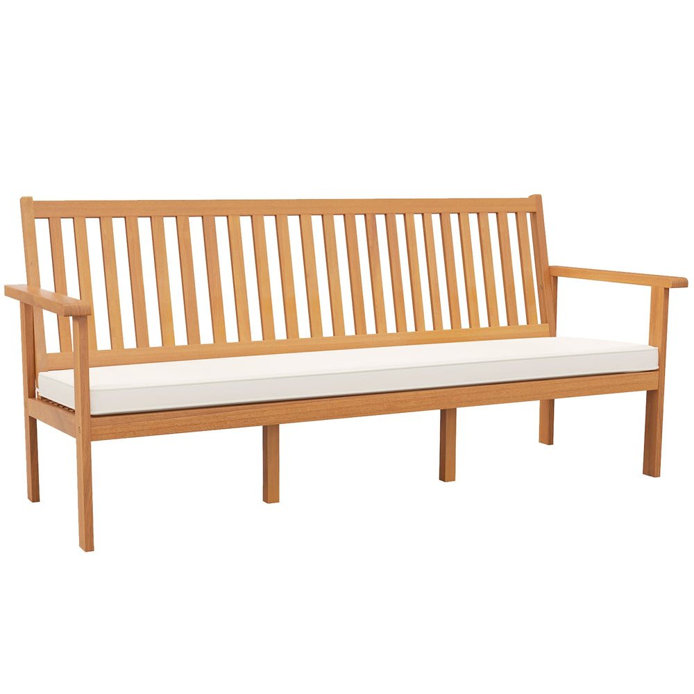 Outdoor Acacia Wood Bench 3-Seat Patio Bench with Removable Seat Cushion-White