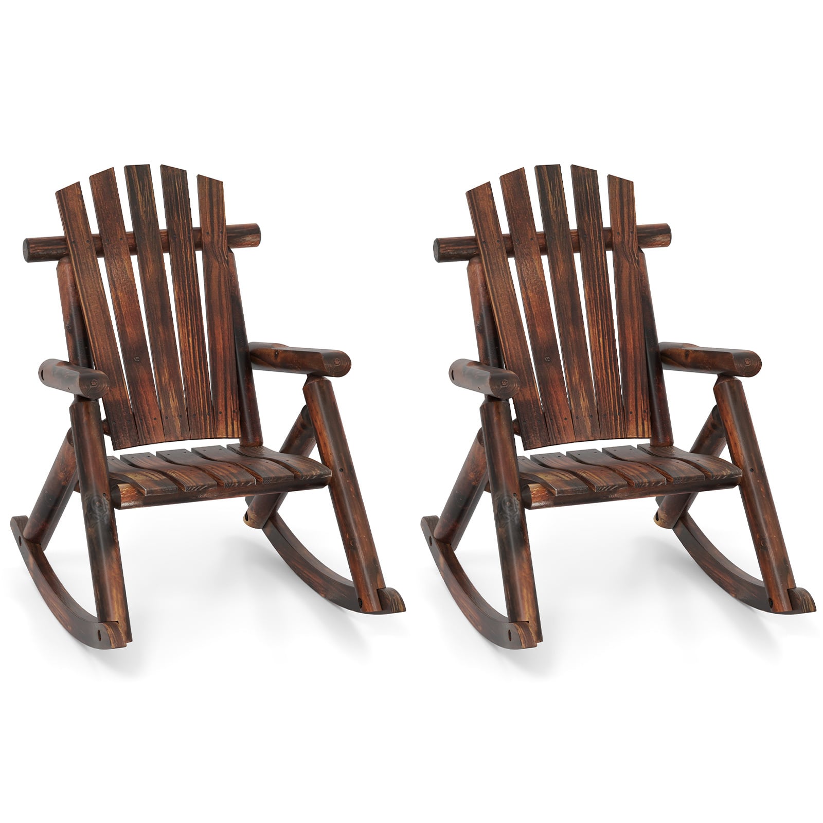 Outdoor Adirondack Rocking Chair Solid Wood with High Back-2 Pack