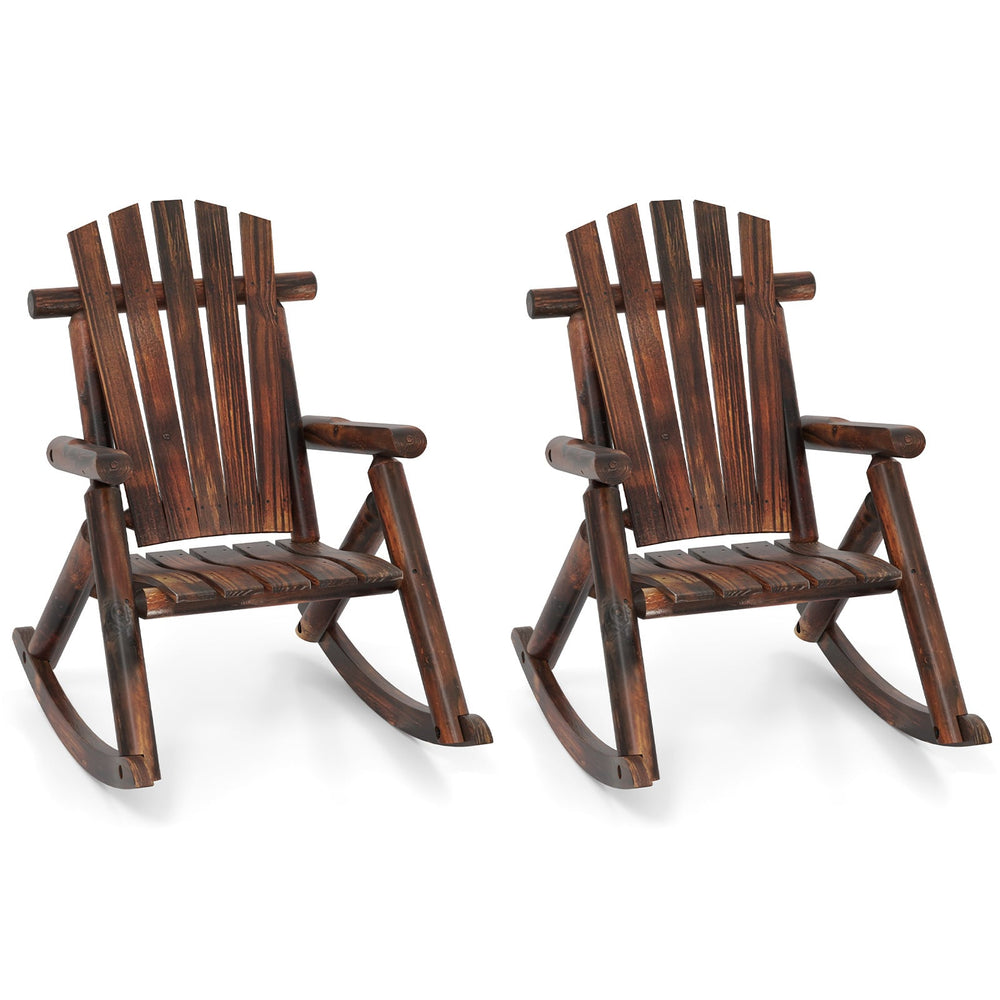Outdoor Adirondack Rocking Chair Solid Wood with High Back-2 Pack