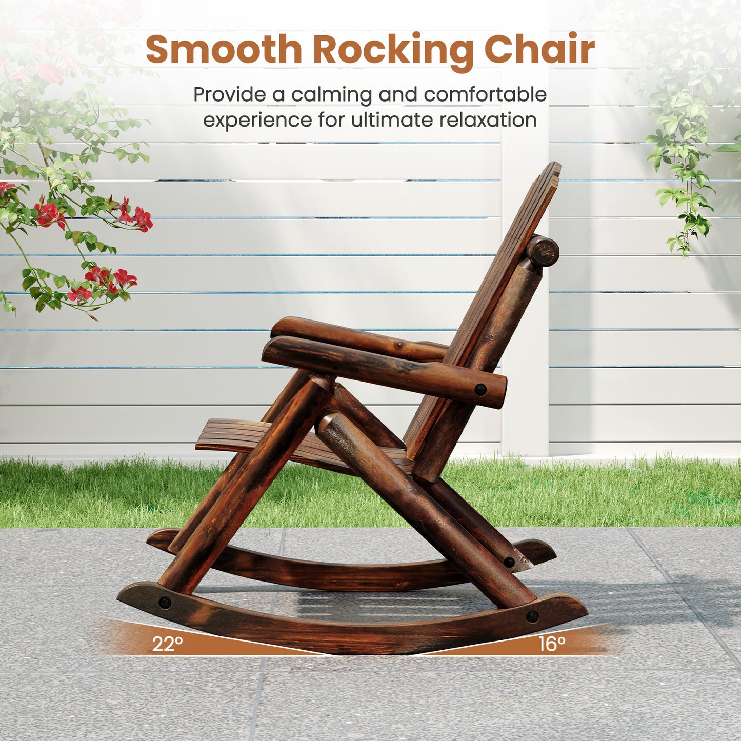 Outdoor Adirondack Rocking Chair Solid Wood with High Back-2 Pack