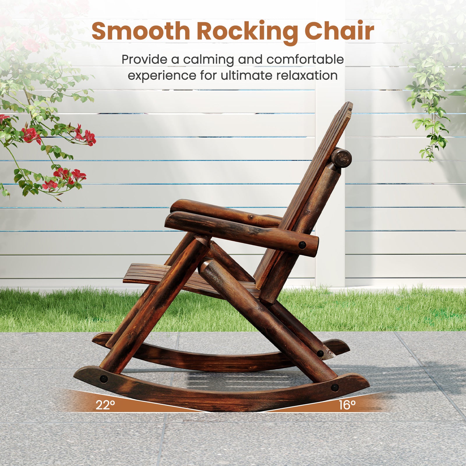 Outdoor Adirondack Rocking Chair Solid Wood with High Back-2 Pack