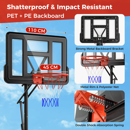 Outdoor Basketball Hoop System with Fillable Base and 2 Wheels-Black