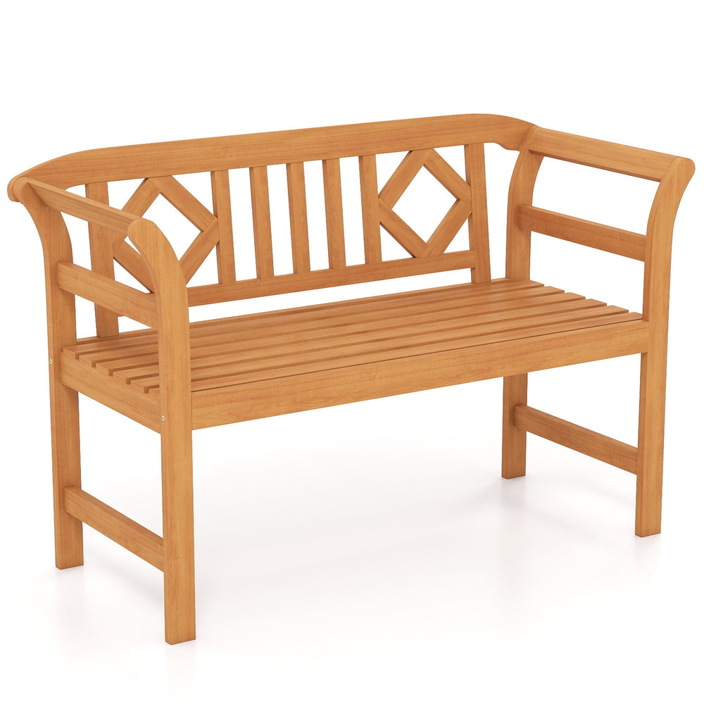Outdoor Bench Acacia Wood 2-Person Patio Loveseat with Backrest Garden Bench