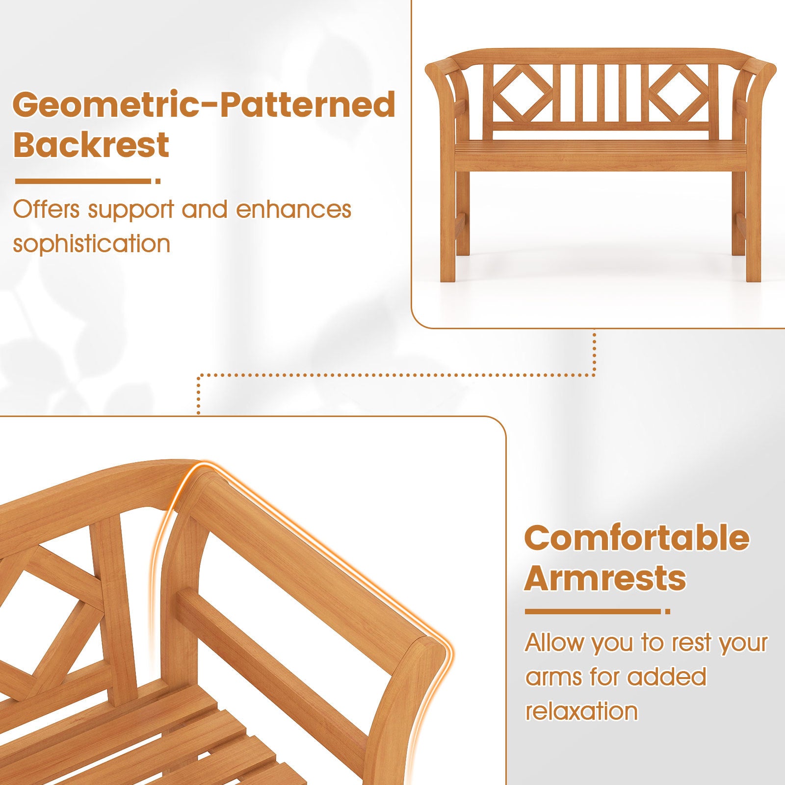 Outdoor Bench Acacia Wood 2-Person Patio Loveseat with Backrest Garden Bench
