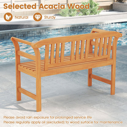 Outdoor Bench Acacia Wood 2-Person Patio Loveseat with Backrest and Armrests