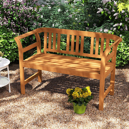 Outdoor Bench Acacia Wood 2-Person Patio Loveseat with Backrest and Armrests
