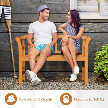 Outdoor Bench Acacia Wood 2-Person Patio Loveseat with Backrest for Porch