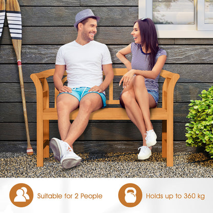 Outdoor Bench Acacia Wood 2-Person Patio Loveseat with Backrest for Porch