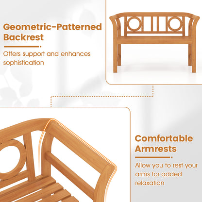 Outdoor Bench Acacia Wood 2-Person Patio Loveseat with Backrest for Porch