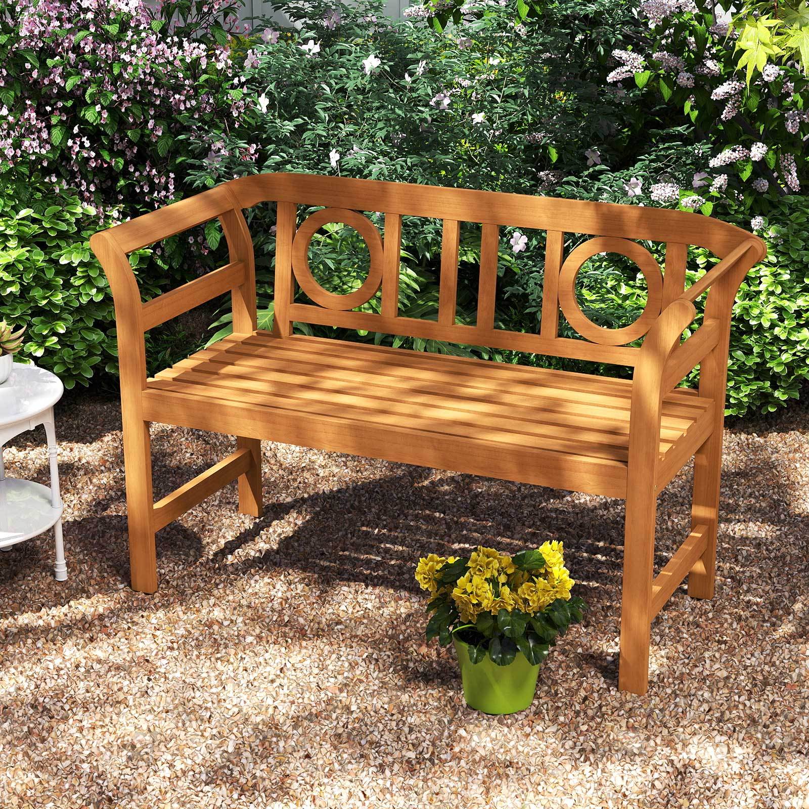 Outdoor Bench Acacia Wood 2-Person Patio Loveseat with Backrest for Porch