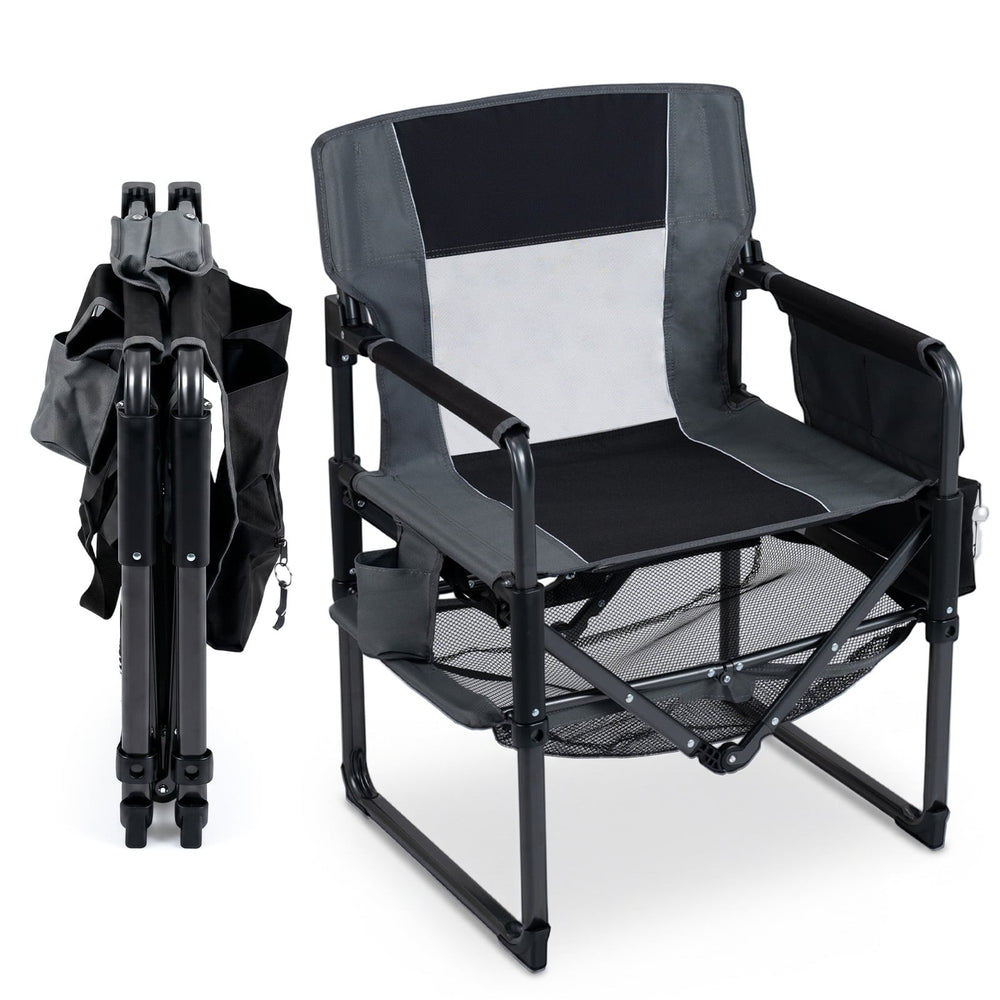 Outdoor Camping Chair with Cup Holder and Side Pocket-Black