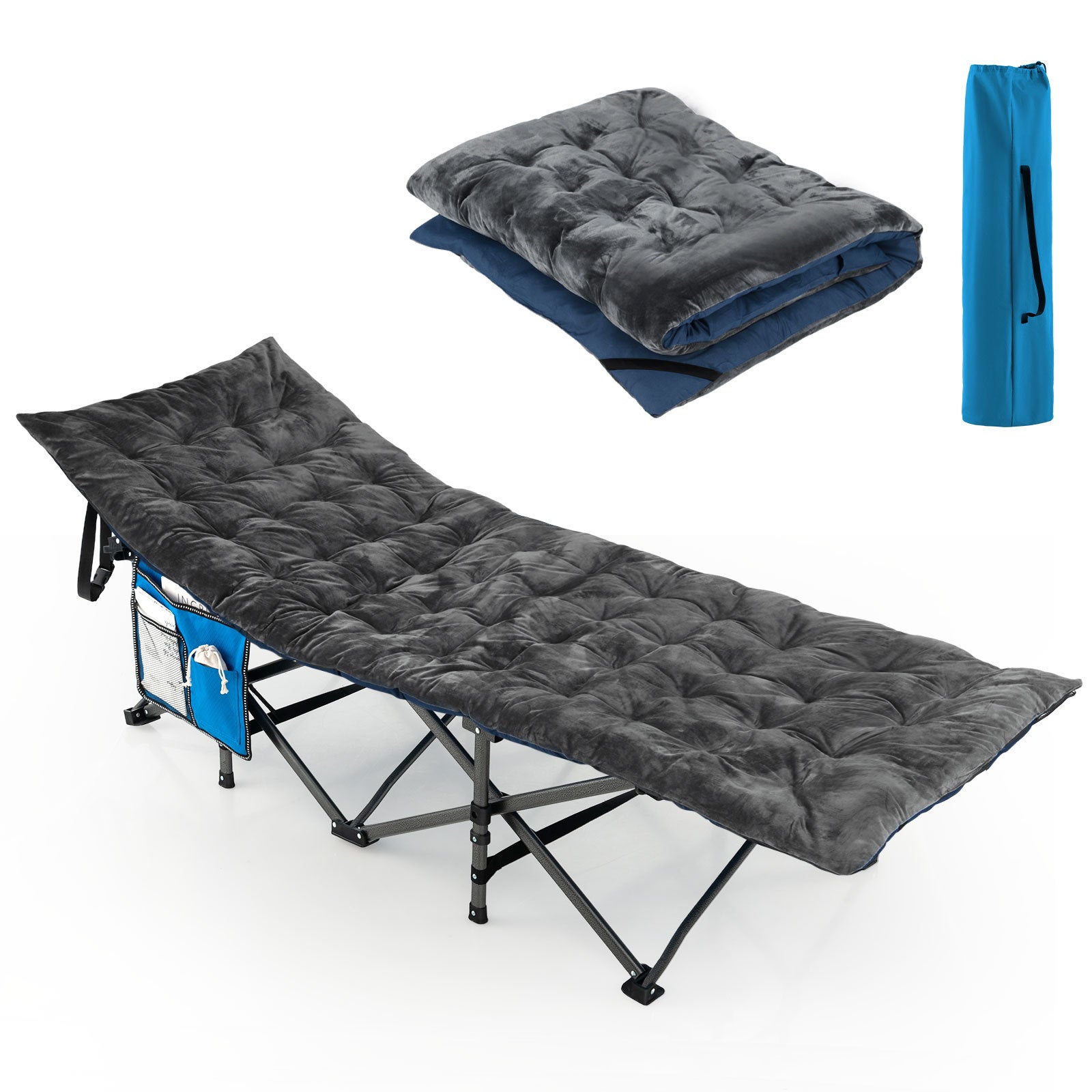 Outdoor Camping Cot Pads Crystal Velvet Sleeping Pads Mattress-Dark Grey