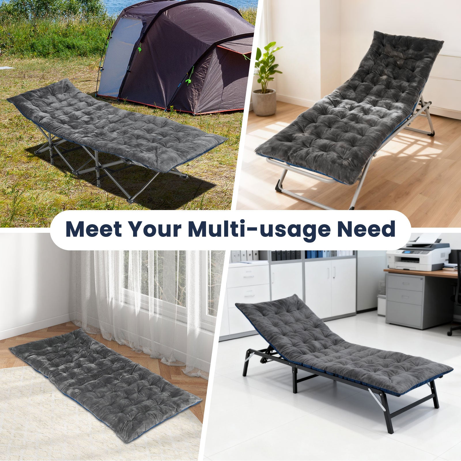 Outdoor Camping Cot Pads Crystal Velvet Sleeping Pads Mattress-Dark Grey