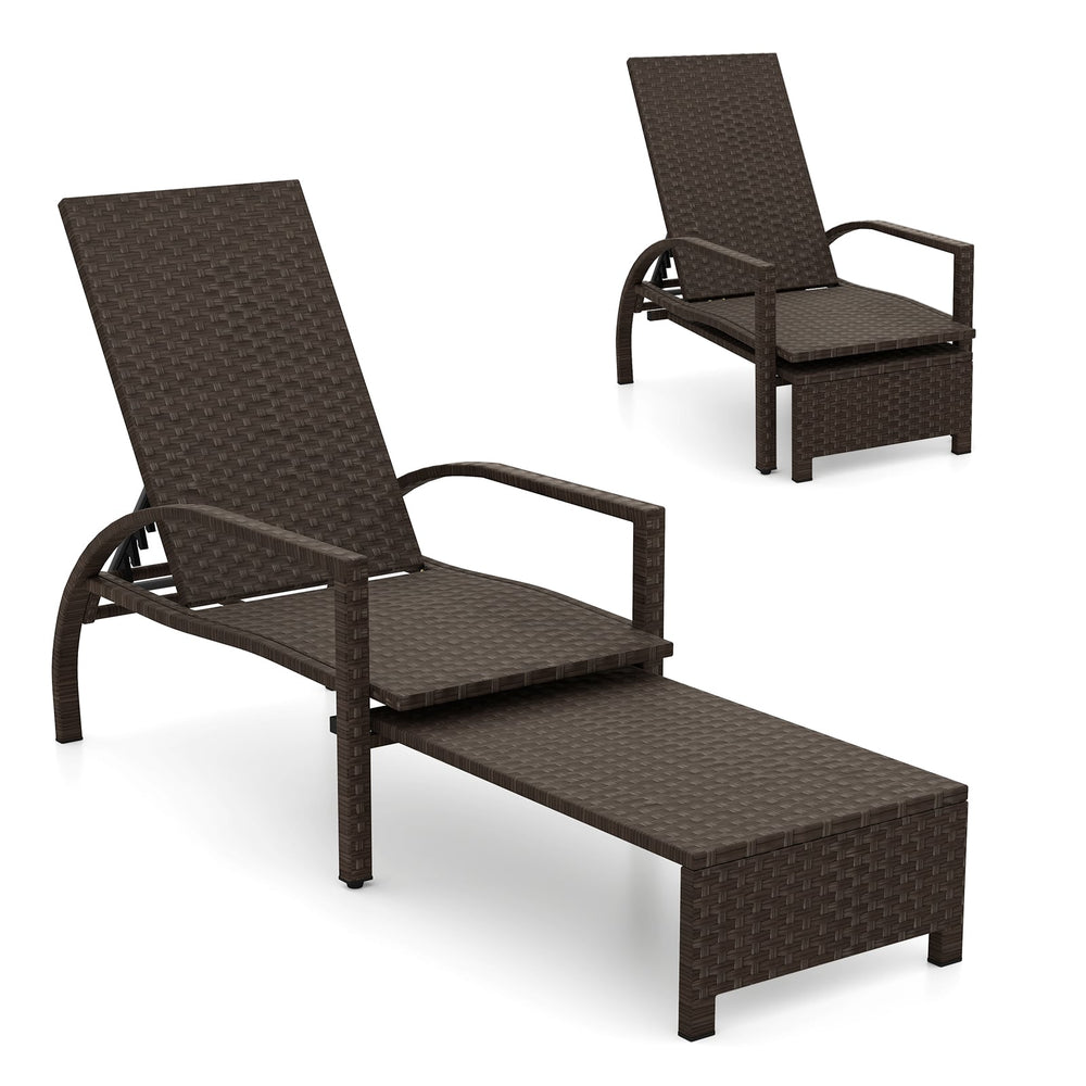 Outdoor Chaise Lounge Chair Patio Wicker Chaise Lounger with 6-Position Adjustable Backrest