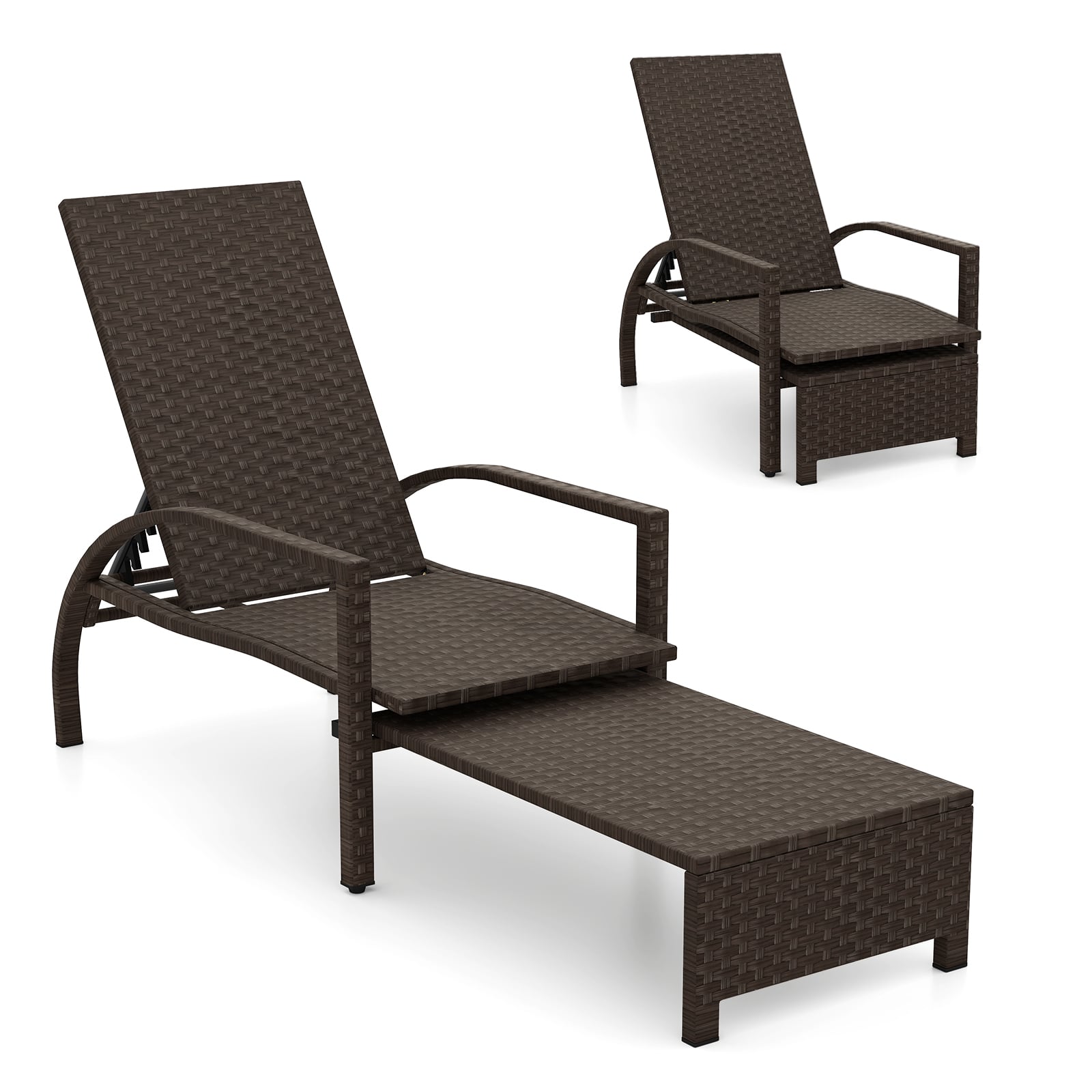 Outdoor Chaise Lounge Chair Patio Wicker Chaise Lounger with 6-Position Adjustable Backrest