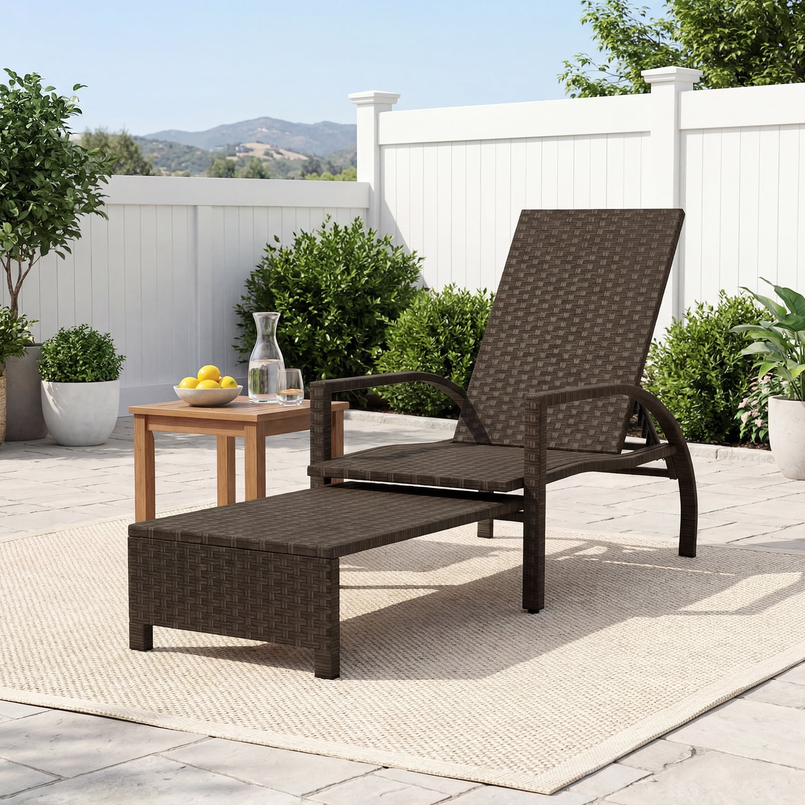 Outdoor Chaise Lounge Chair Patio Wicker Chaise Lounger with 6-Position Adjustable Backrest