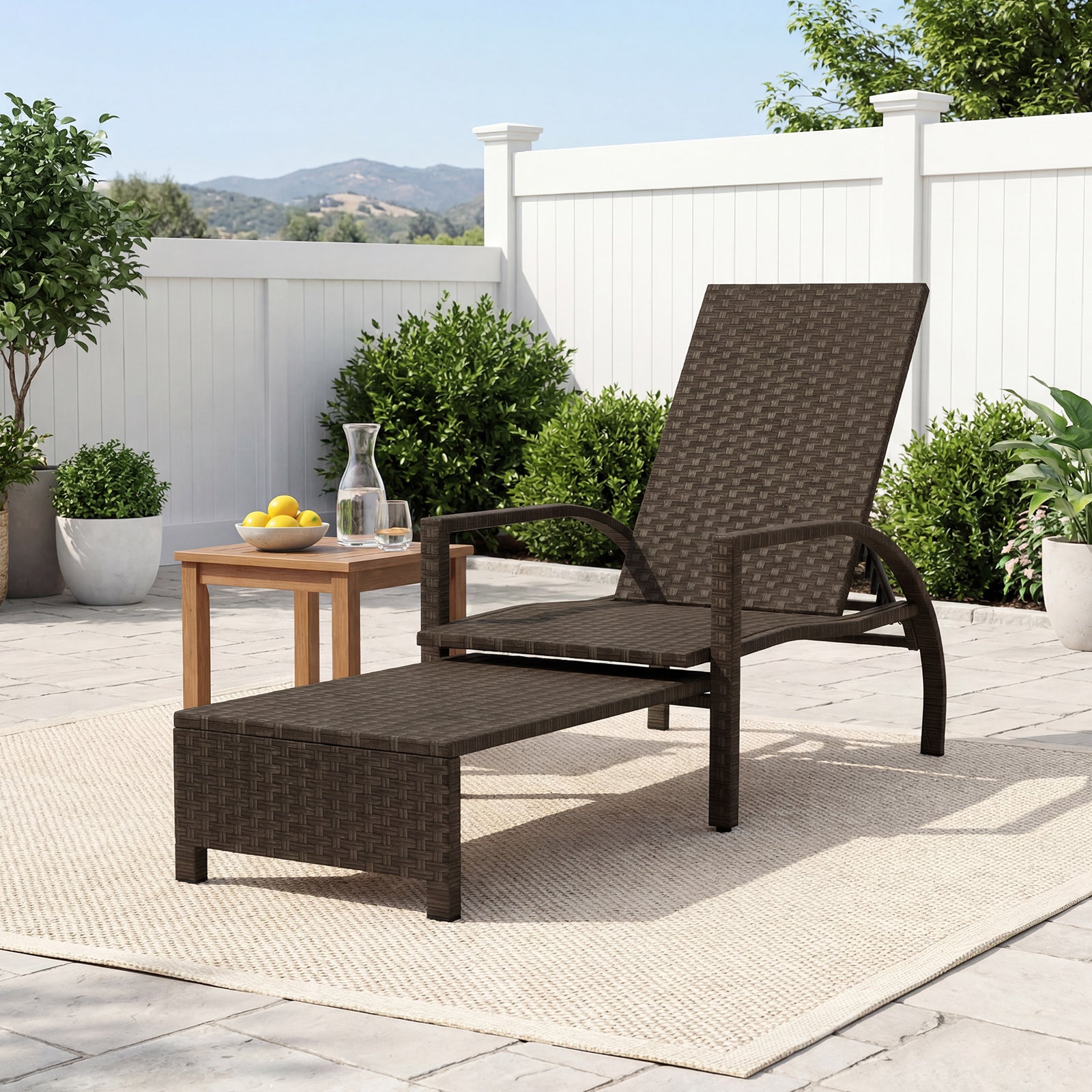 Outdoor Chaise Lounge Chair Patio Wicker Chaise Lounger with 6-Position Adjustable Backrest