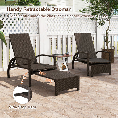 Outdoor Chaise Lounge Chair Patio Wicker Chaise Lounger with 6-Position Adjustable Backrest
