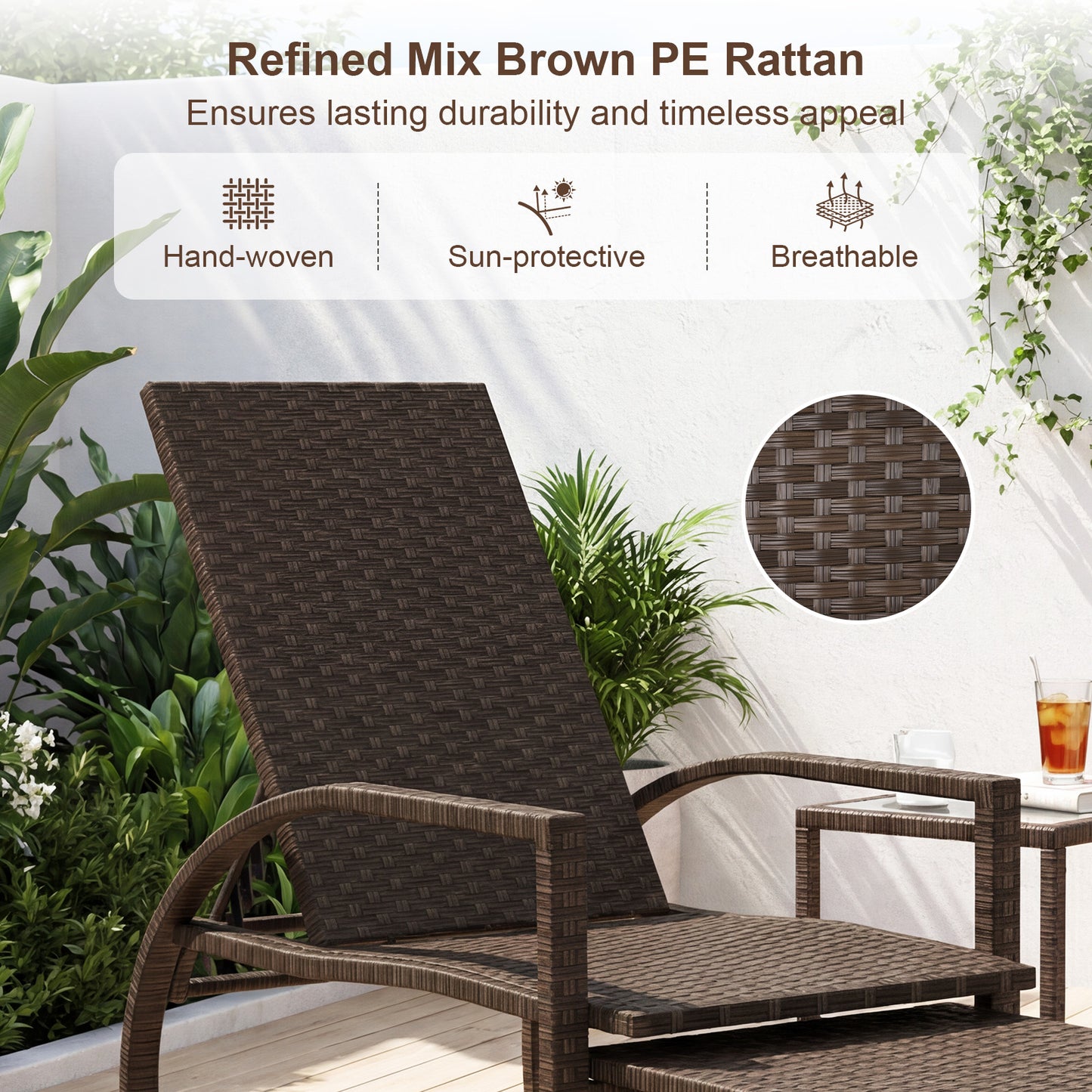 Outdoor Chaise Lounge Chair Patio Wicker Chaise Lounger with 6-Position Adjustable Backrest