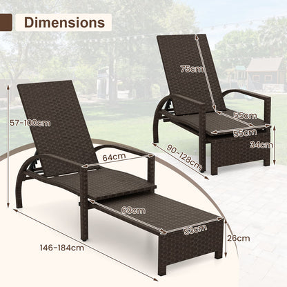 Outdoor Chaise Lounge Chair Patio Wicker Chaise Lounger with 6-Position Adjustable Backrest