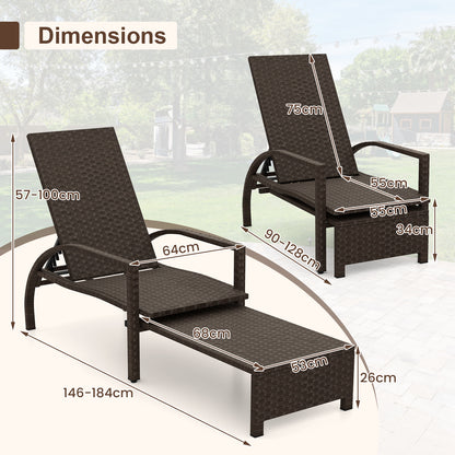 Outdoor Chaise Lounge Chair Patio Wicker Chaise Lounger with 6-Position Adjustable Backrest