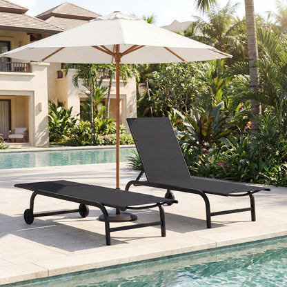 1 Piece Outdoor Chaise Lounge Chair with Wheels for Balcony Deck-Black