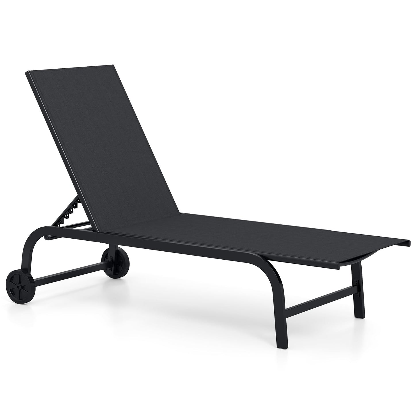 1 Piece Outdoor Chaise Lounge Chair with Wheels for Balcony Deck-Black