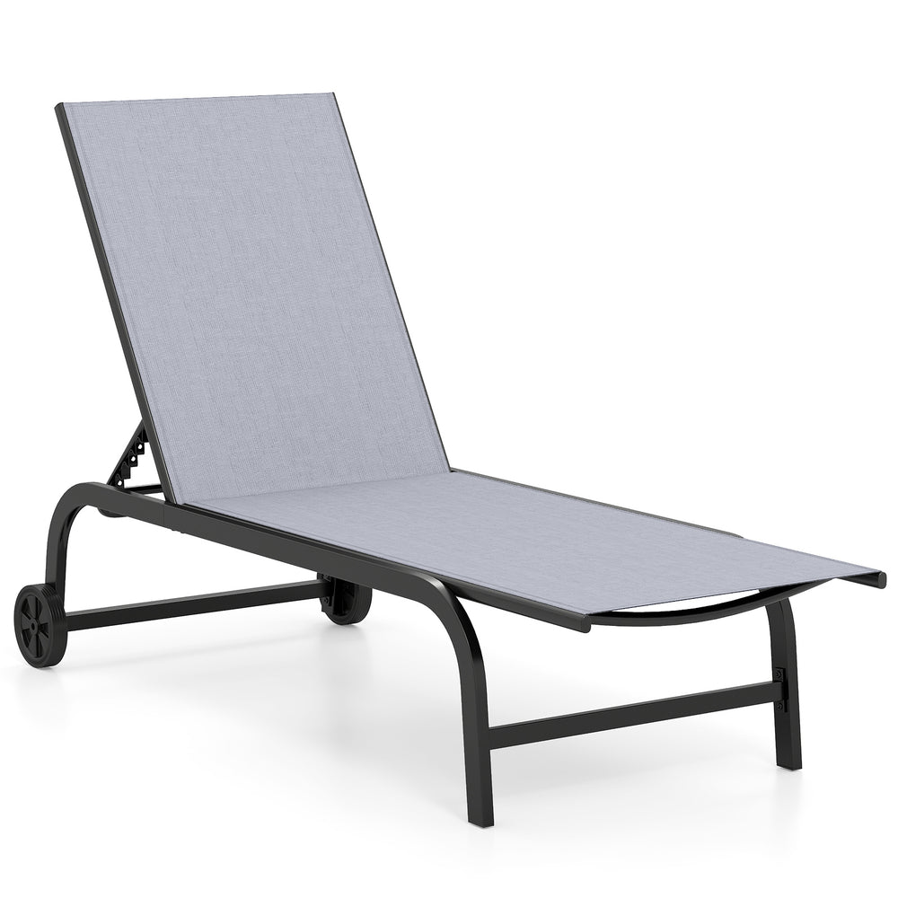 1 Piece Outdoor Chaise Lounge Chair with Wheels for Balcony Deck-Grey