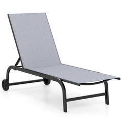 1 Piece Outdoor Chaise Lounge Chair with Wheels for Balcony Deck-Grey