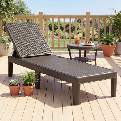 Outdoor Chaise Lounger Chair 4-Position Reclining Chair with Waterproof Rattan Textured PP Surface-Brown