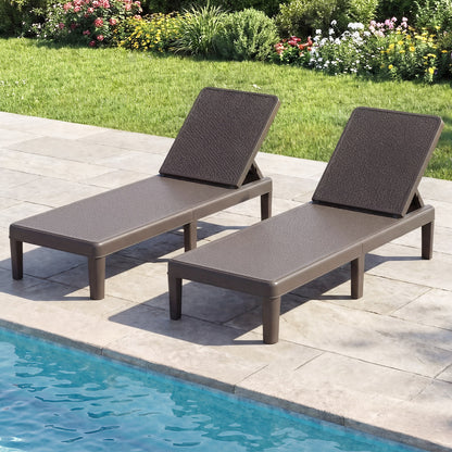 Outdoor Chaise Lounger Chair 4-Position Reclining Chair with Waterproof Rattan Textured PP Surface-Brown