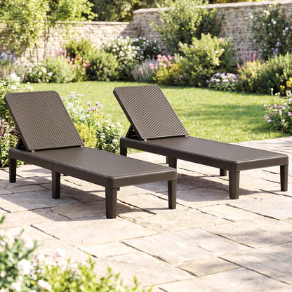 Outdoor Chaise Lounger Chair 4-Position Reclining Chair with Waterproof Rattan Textured PP Surface-Brown