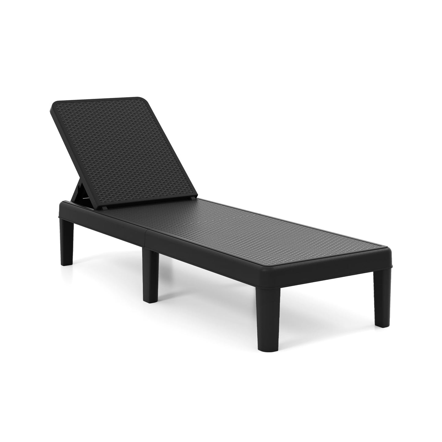 Outdoor Chaise Lounger Chair 4-Position Reclining Chair with Waterproof Rattan Textured PP Surface-Black