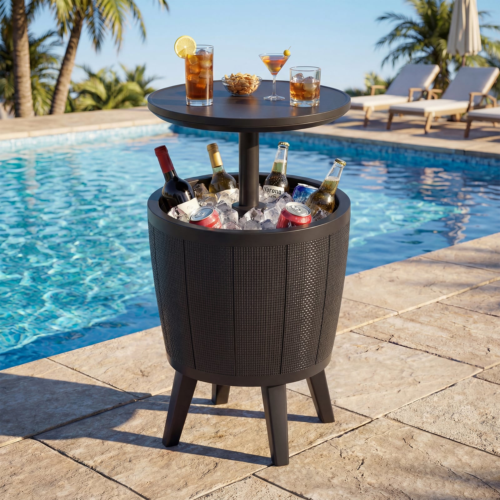 Outdoor Cool Cocktail Bar Table 38L Beer and Wine Cooler with Lift-Top-Black