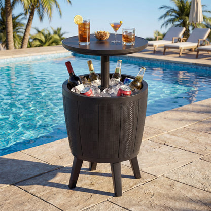 Outdoor Cool Cocktail Bar Table 38L Beer and Wine Cooler with Lift-Top-Black