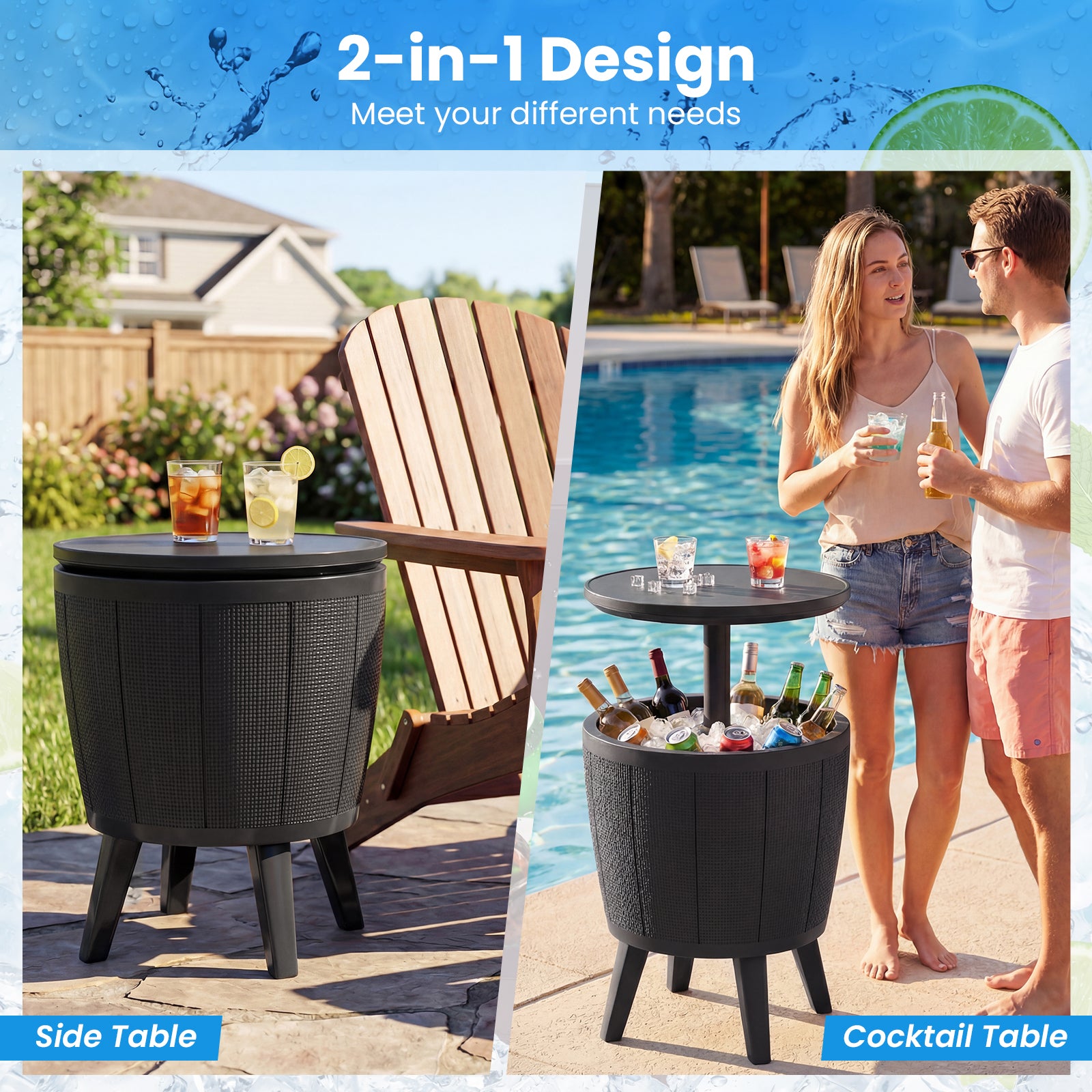 Outdoor Cool Cocktail Bar Table 38L Beer and Wine Cooler with Lift-Top-Black