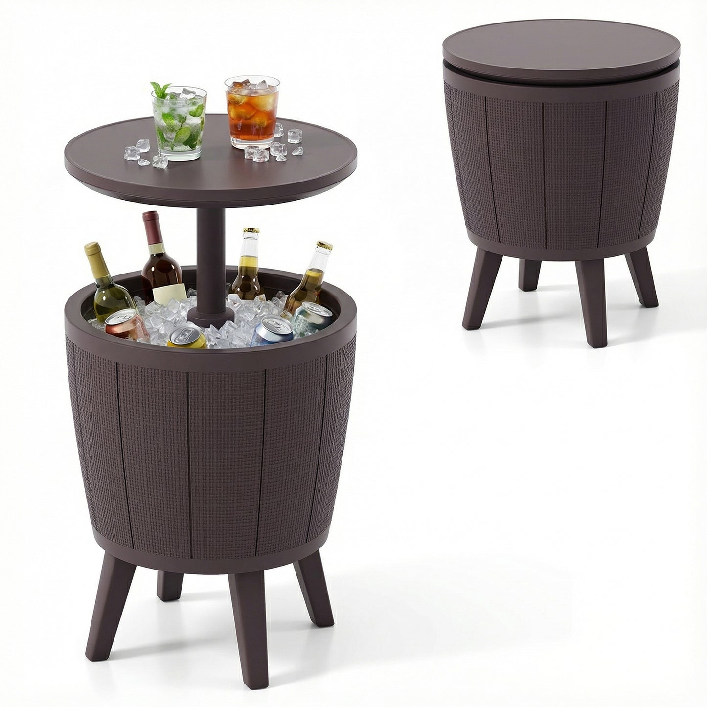 Outdoor Cool Cocktail Bar Table 38L Beer and Wine Cooler with Lift-Top-Brown