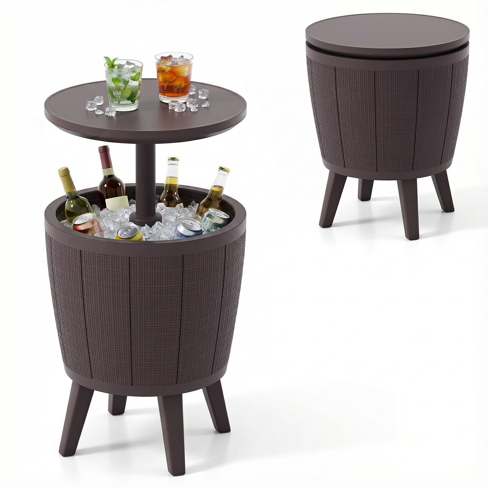 Outdoor Cool Cocktail Bar Table 38L Beer and Wine Cooler with Lift-Top-Brown
