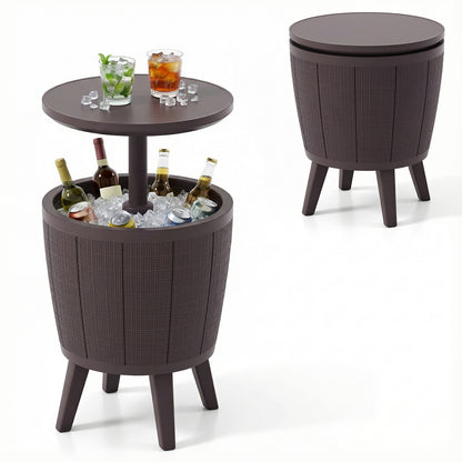 Outdoor Cool Cocktail Bar Table 38L Beer and Wine Cooler with Lift-Top-Brown