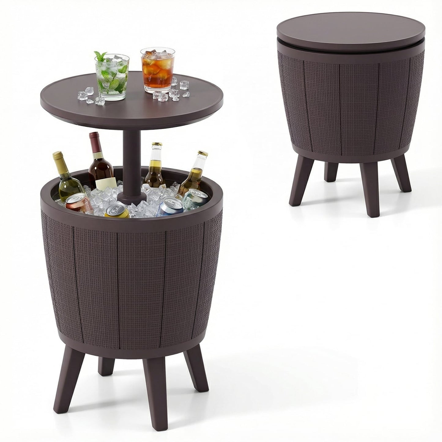 Outdoor Cool Cocktail Bar Table 38L Beer and Wine Cooler with Lift-Top-Brown