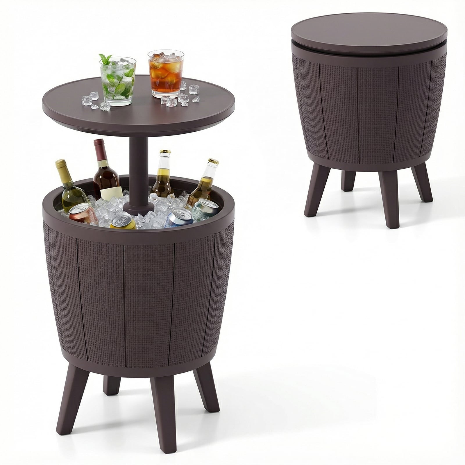 Outdoor Cool Cocktail Bar Table 38L Beer and Wine Cooler with Lift-Top-Brown