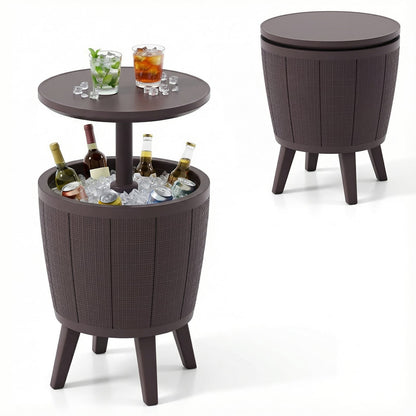 Outdoor Cool Cocktail Bar Table 38L Beer and Wine Cooler with Lift-Top-Brown