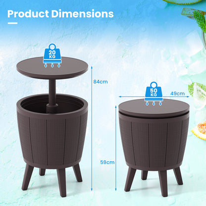 Outdoor Cool Cocktail Bar Table 38L Beer and Wine Cooler with Lift-Top-Brown