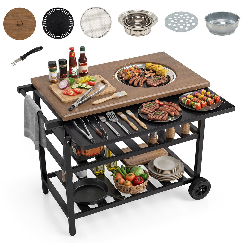 Outdoor Dining Cart with Korean BBQ Grill for Backyard