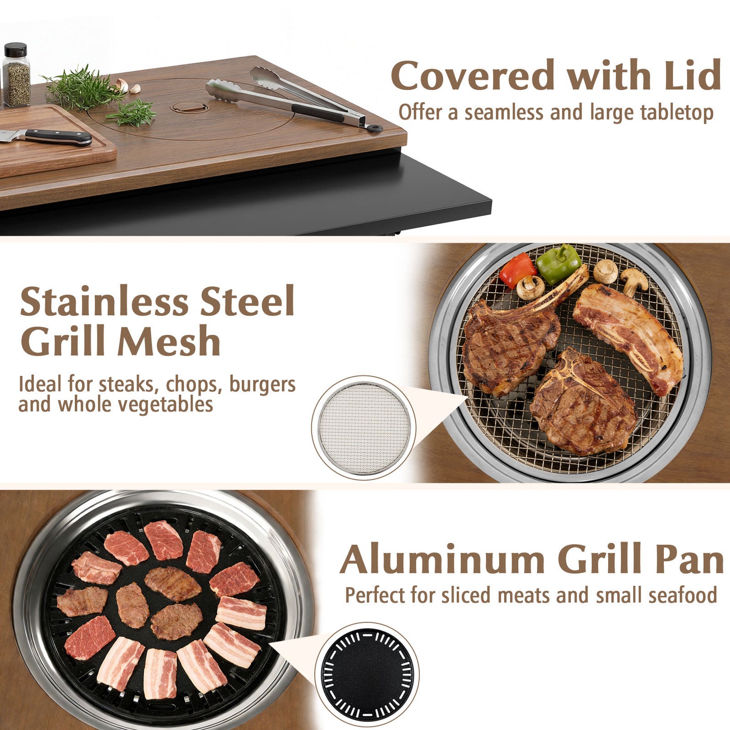 Outdoor Dining Cart with Korean BBQ Grill for Backyard