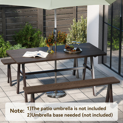 Outdoor Dining Tale for 6 with 4.9 cm Umbrella Hole for Deck-Dark Brown