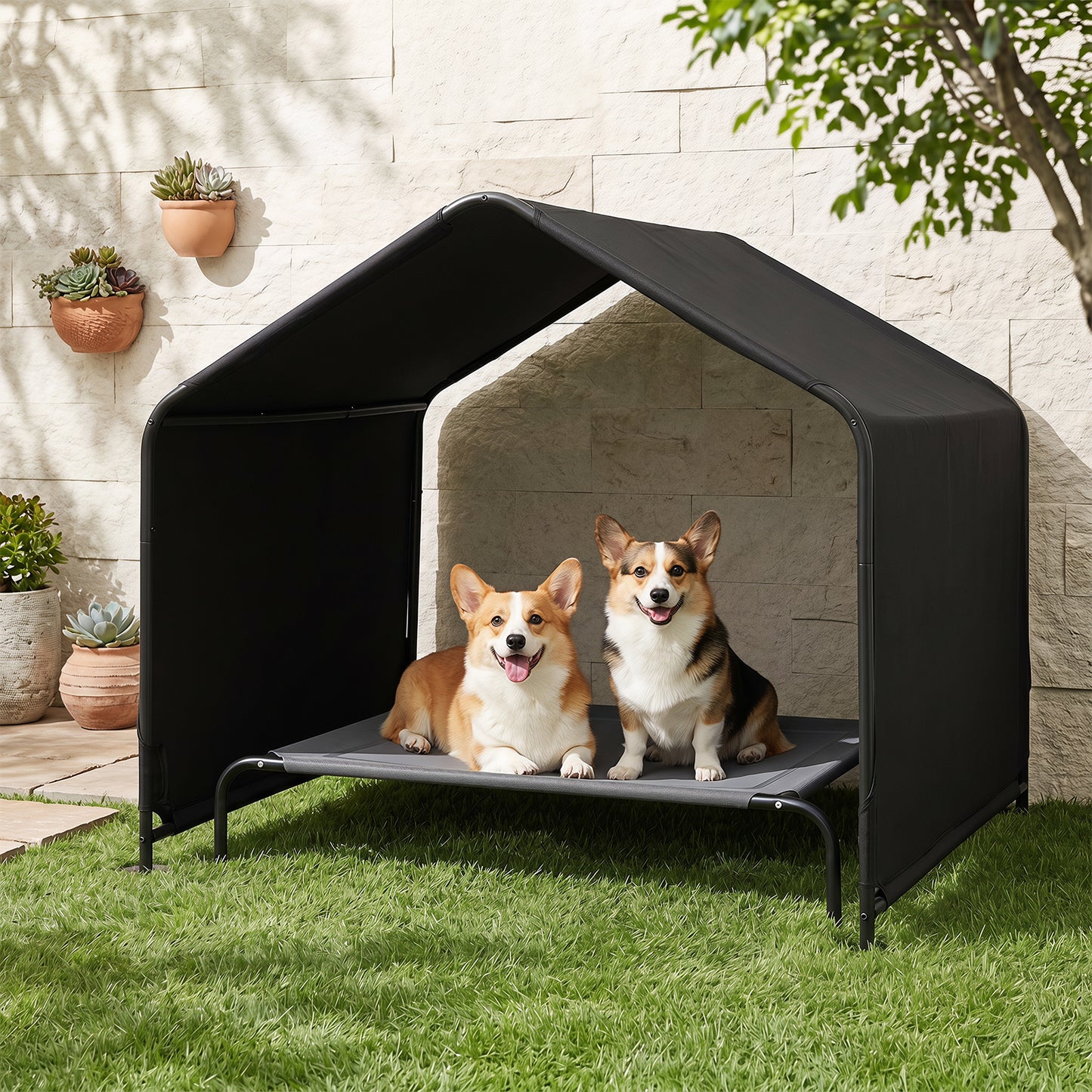 Outdoor Dog Shade Shelter for Large Medium Small Breeds Dog Tent Canopy-Black